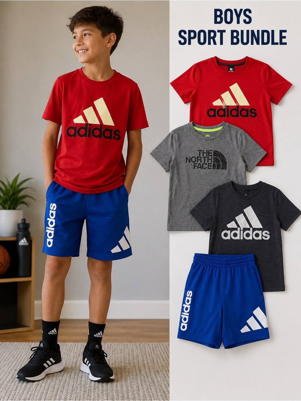 Boys Athletic Clothes Bundle Adidas The North Face Shirts Shorts Size 8/S